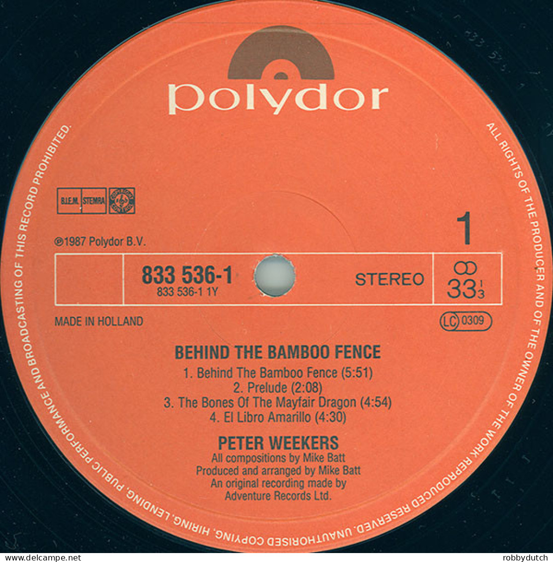 * LP * PETER WEEKERS - BEHIND THE BAMBOO FENCE (Europe 1987 EX) - Country & Folk