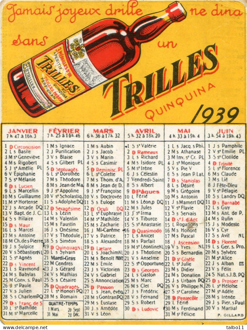 Petit Calendrier 1939 - Quinquina Trilles - Formato Piccolo : 1921-40