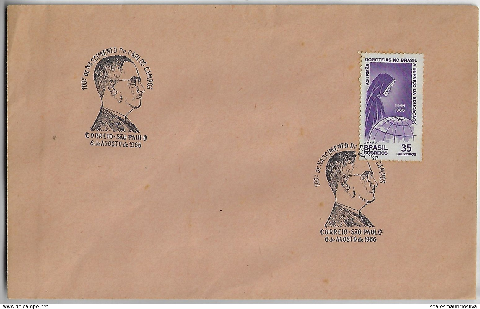 Brazil 1966 Cover Commemorative Cancel Centenary Of The Birth Of Carlos De Campos Former Governor Of São Paulo Glasses - Covers & Documents