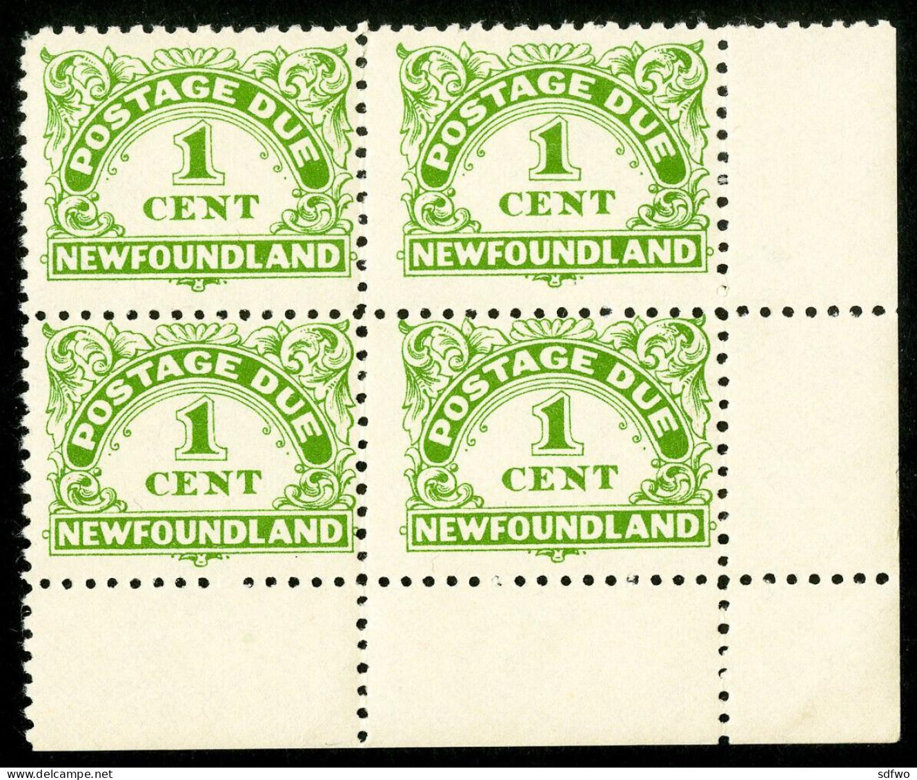 (G) Newfoundland Canada 1939 Postage Due 1 C In Block Of 4 (MNH) - 1908-1947