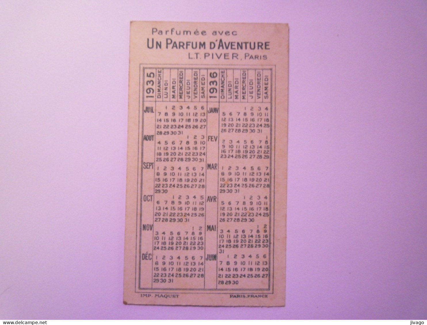2024 - 351  UN PARFUM D'AVENTURE  Carte Parfumée L.T. PIVERT PARIS  1935 - 1936   XXX - Anciennes (jusque 1960)
