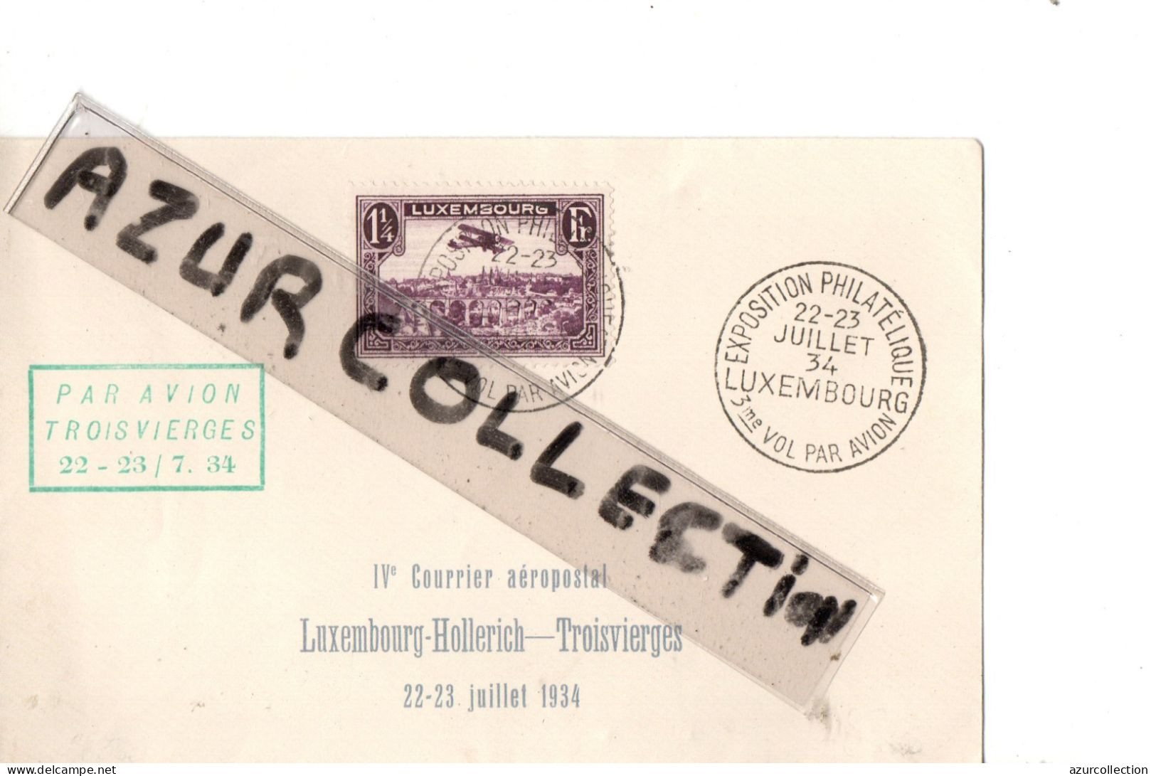 EXPO PHILATELIQUE 1934 . PAR AVION TROISVIERGES - Covers & Documents