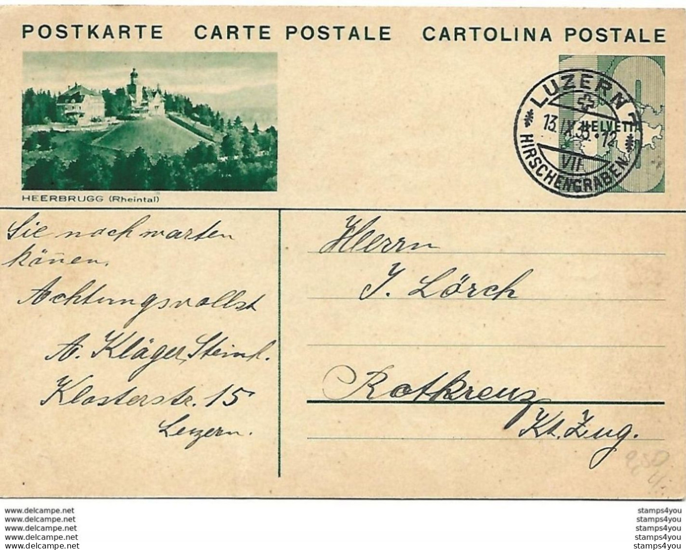 164 - 37 -  Entier Postal Avec Illustration "Heerbrugg" Avec Superbe Cachet à Date Luzern 1933 - Entiers Postaux