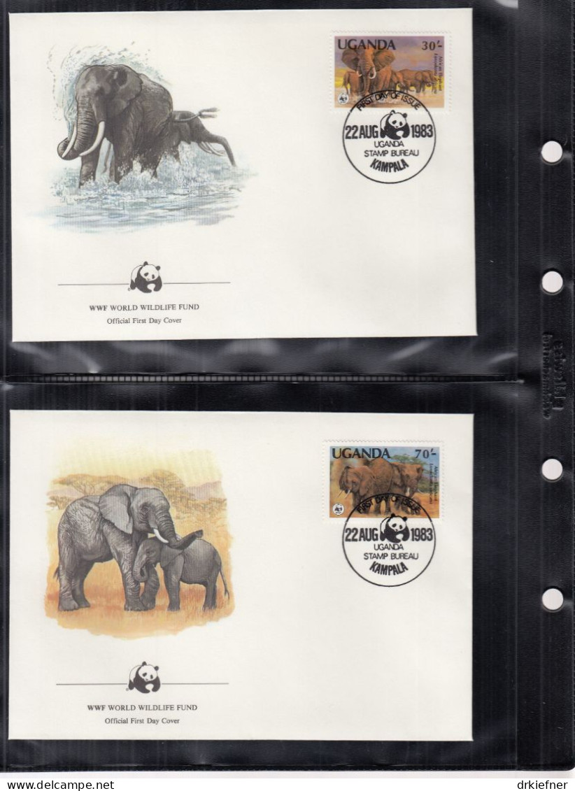 UGANDA  361-364 A, 4 FDC, WWF, Weltweiter Naturschutz: Afrikanischer Elefant, 1983 - Ouganda (1962-...)