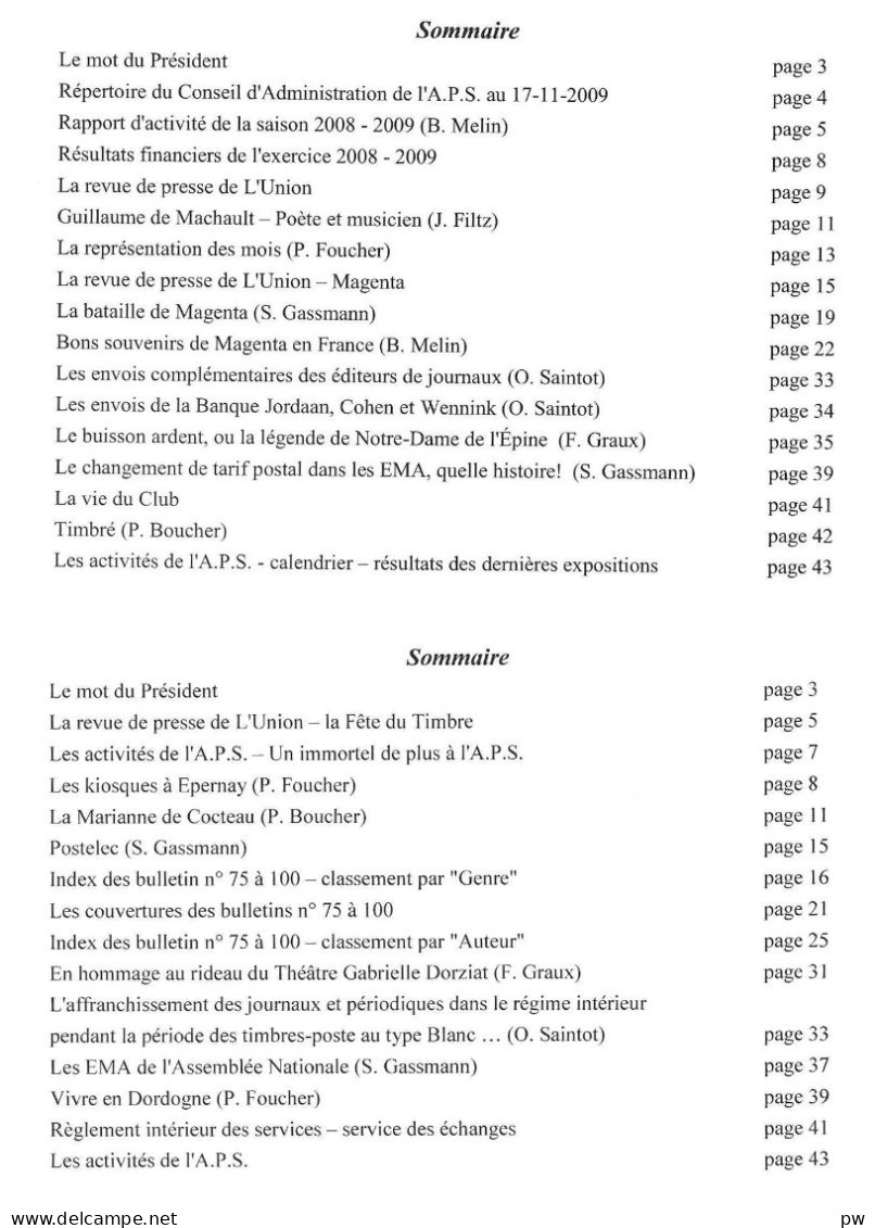 REVUE BULLETIN DE L'ASSOCIATION PHILATELIQUE SPARNACIENNE N° 99 Et 100 De 2009-2010 - Francés (desde 1941)