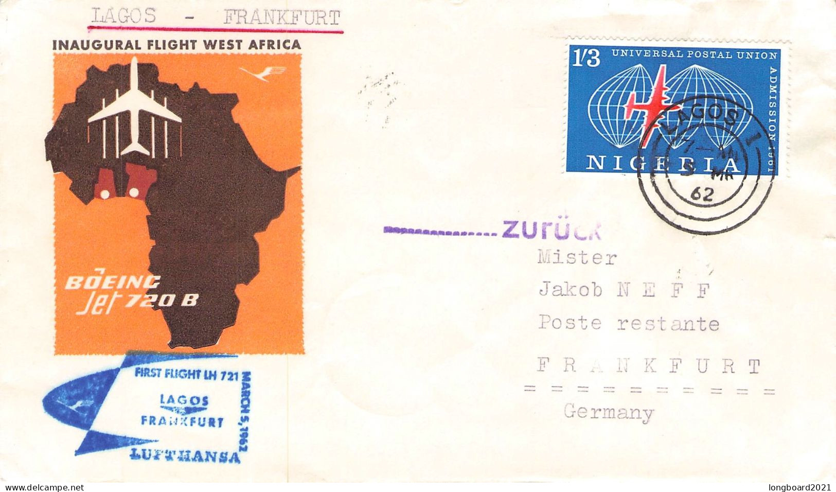 NIGERIA - FIRST FLIGHT LH 721 LAGOS - FRANKFURT / 4052 - Nigeria (1961-...)