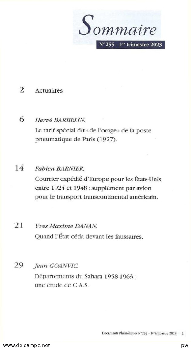 REVUE DOCUMENTS PHILATELIQUES Années 2023 (n° 255) - Français (àpd. 1941)