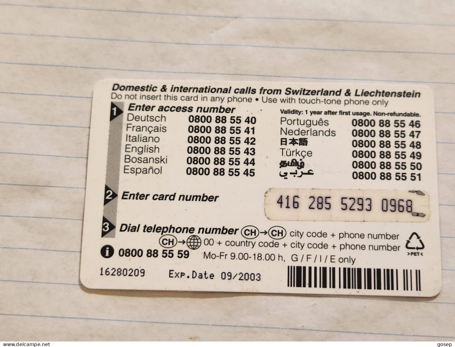 LIECHTENSTEIN-(LI-10)-GLOBE-(37)(416-285-5293-0968)(5CHF)-(9/03)-tirage-20.000-used Card - Liechtenstein