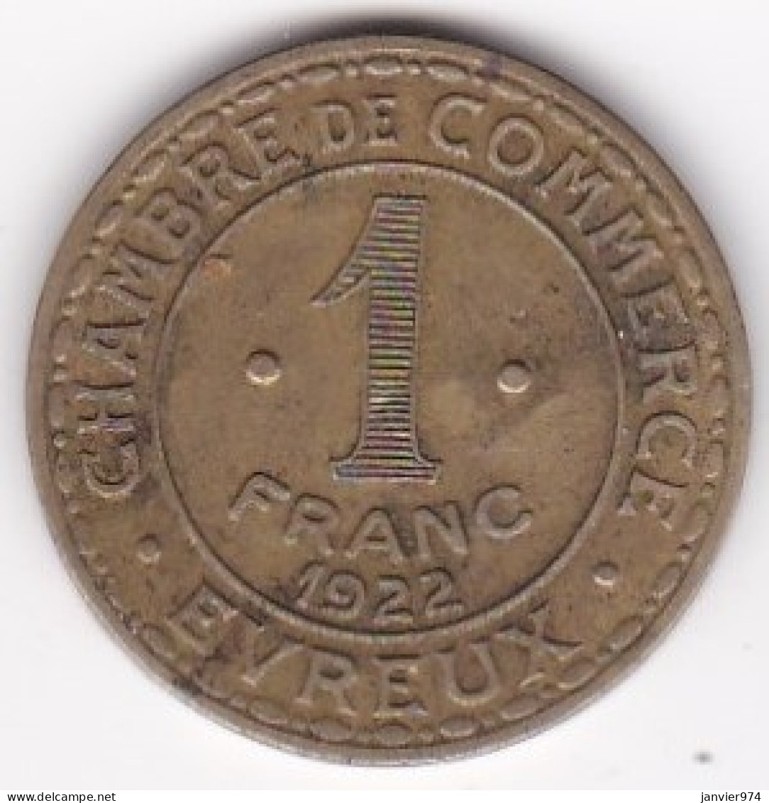 27 . Eure. Chambre De Commerce Evreux 1 Franc 1922. En Laiton - Monetary / Of Necessity