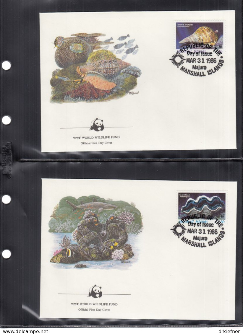 MARSHALLINSELN  73-76, 4 FDC, WWF, Weltweiter Naturschutz: Meereschnecken Und -muscheln, 1986 - Marshall