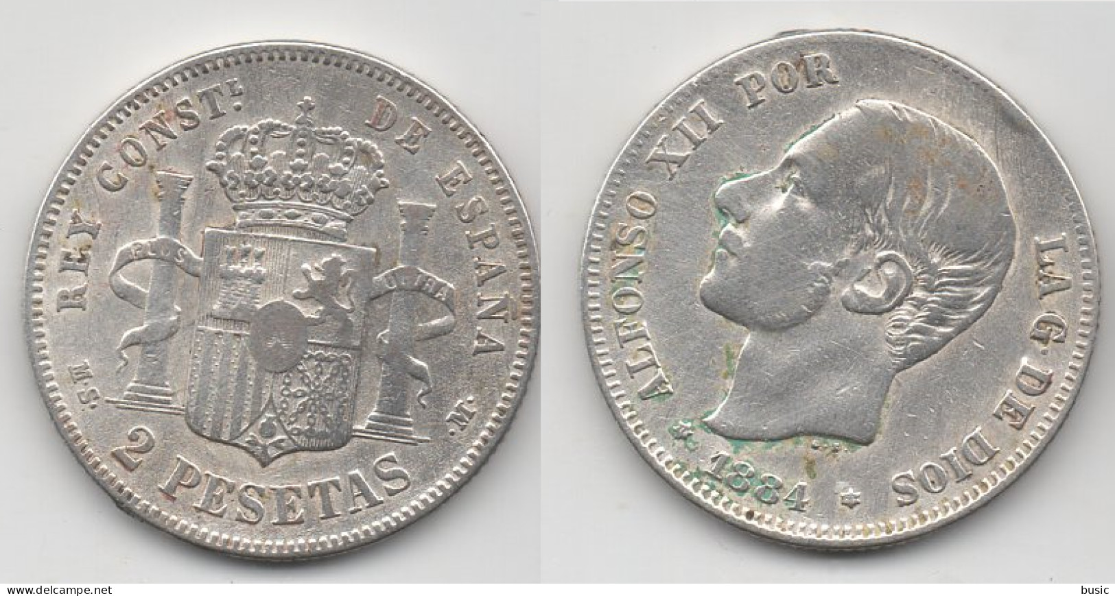 +   ESPAGNE   + 2 PESETAS 1884  + - Monnaies Provinciales