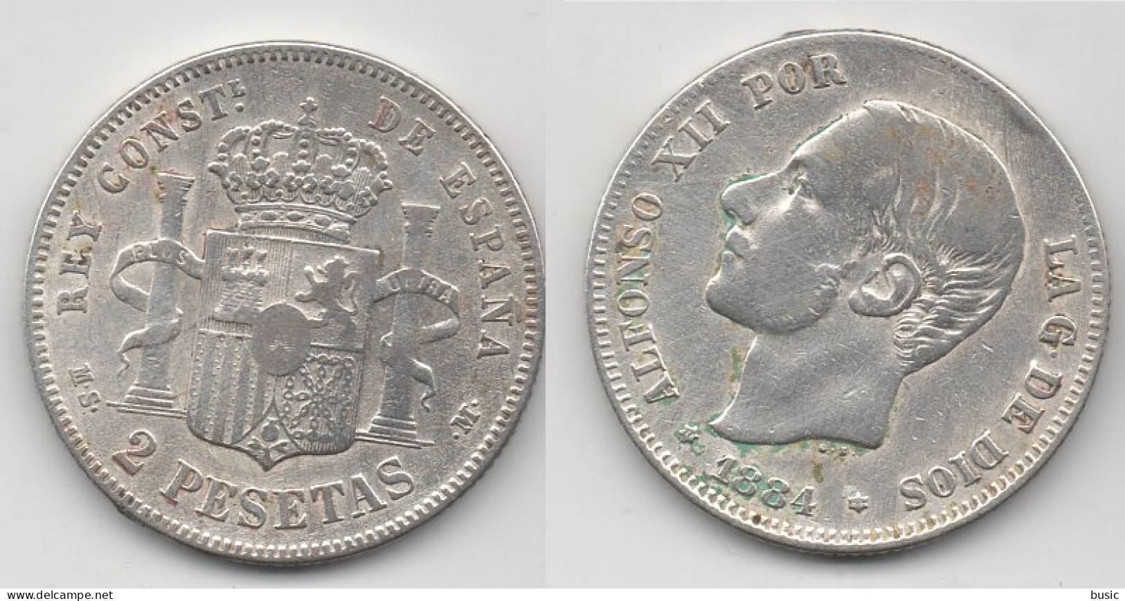 +   ESPAGNE   + 2 PESETAS 1884  + - Provinciale Munten