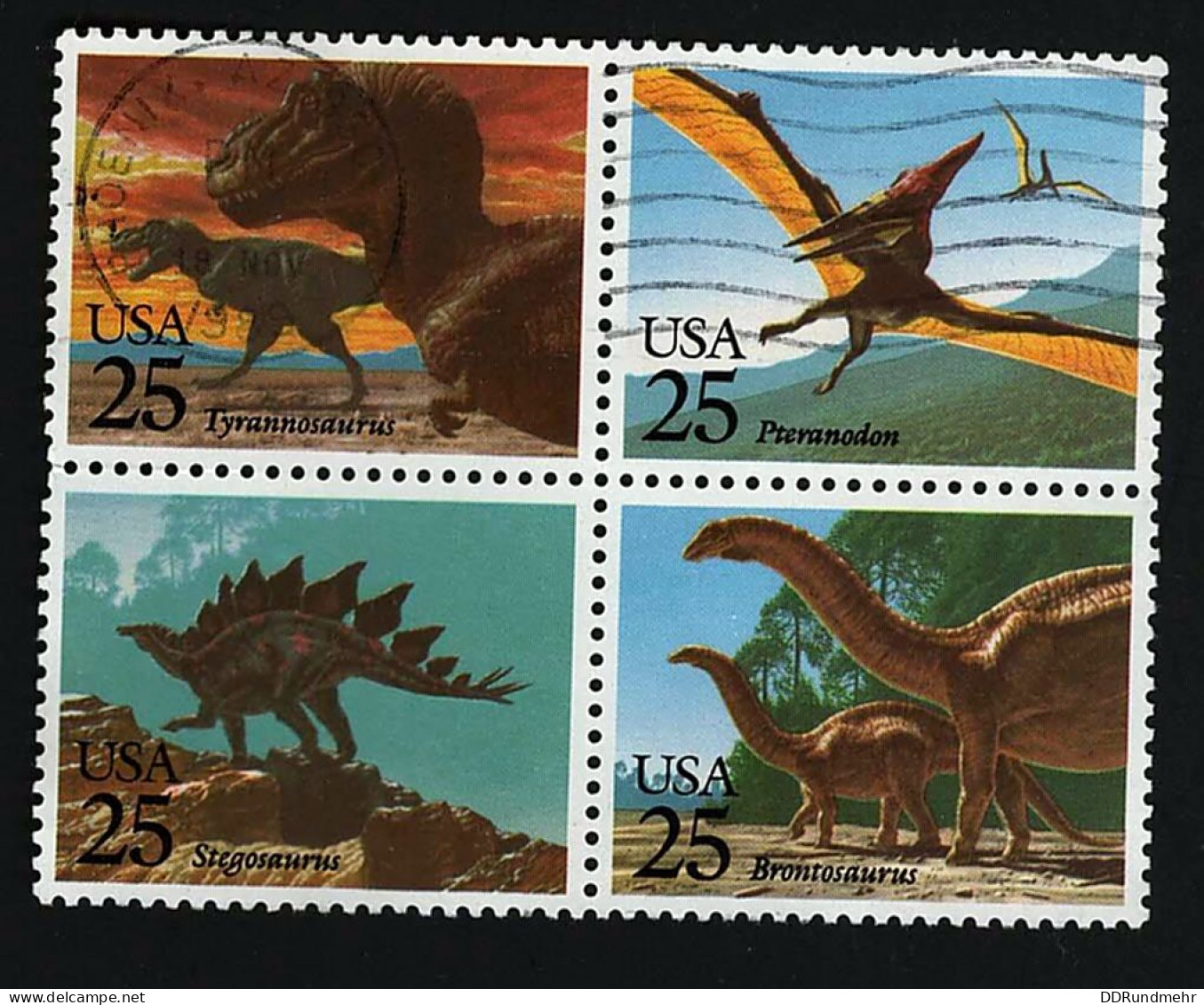 1989 Dinosaurs  Michel US 2051-2054 Stamp Number US 2425b Yvert Et Tellier US 1873-1876 Stanley Gibbons US 2407-241 Used - Used Stamps