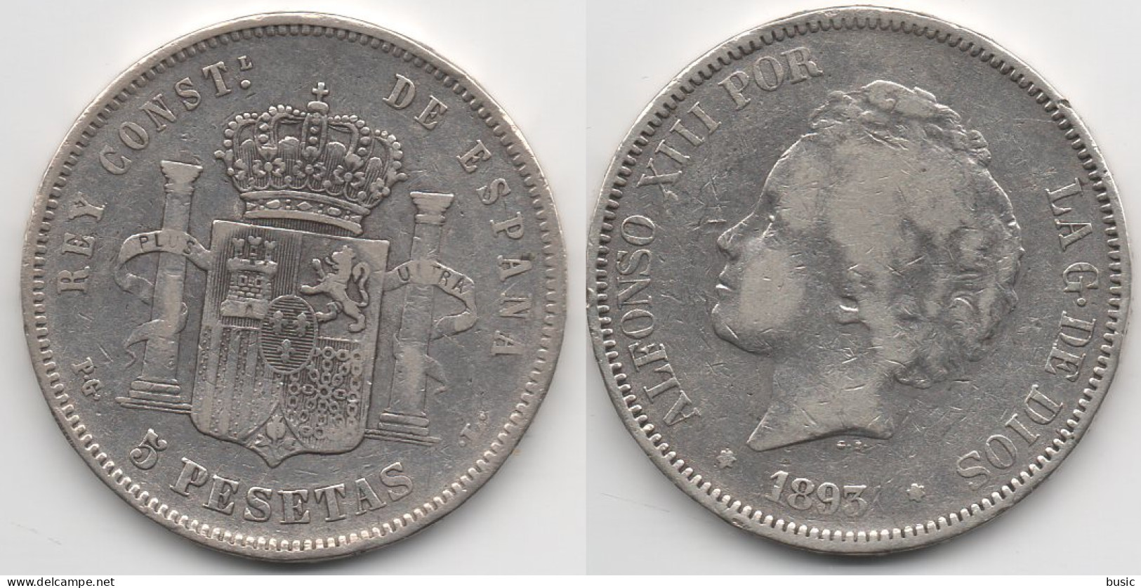 +   ESPAGNE +  5 PESETAS 1893    + - Monnaies Provinciales