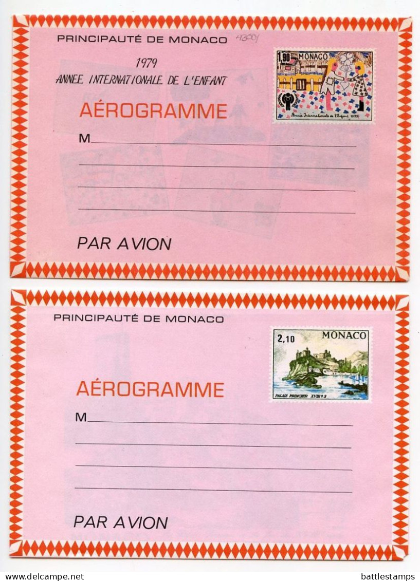 Monaco 1970's 4 Different Mint Aeogrammes - Prince Rainier III, Royal Place & International Year Of The Child - Interi Postali