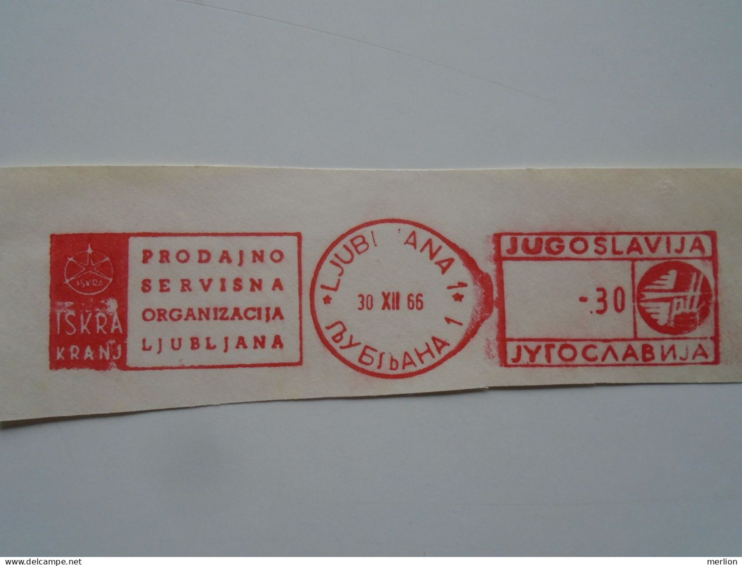 D200309  Red Meter Stamp - EMA - Freistempel  -Yugoslavia Slovenia Ljubljana  -Electricity,  Electro -1966  ISKRA - Elektriciteit