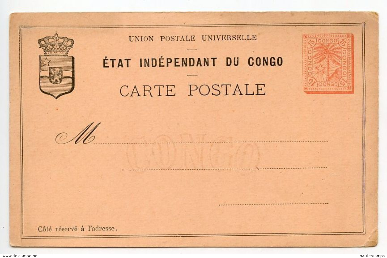 Belgian Congo 1890's Mint Postal Card - 15c. Palm Trees - Interi Postali