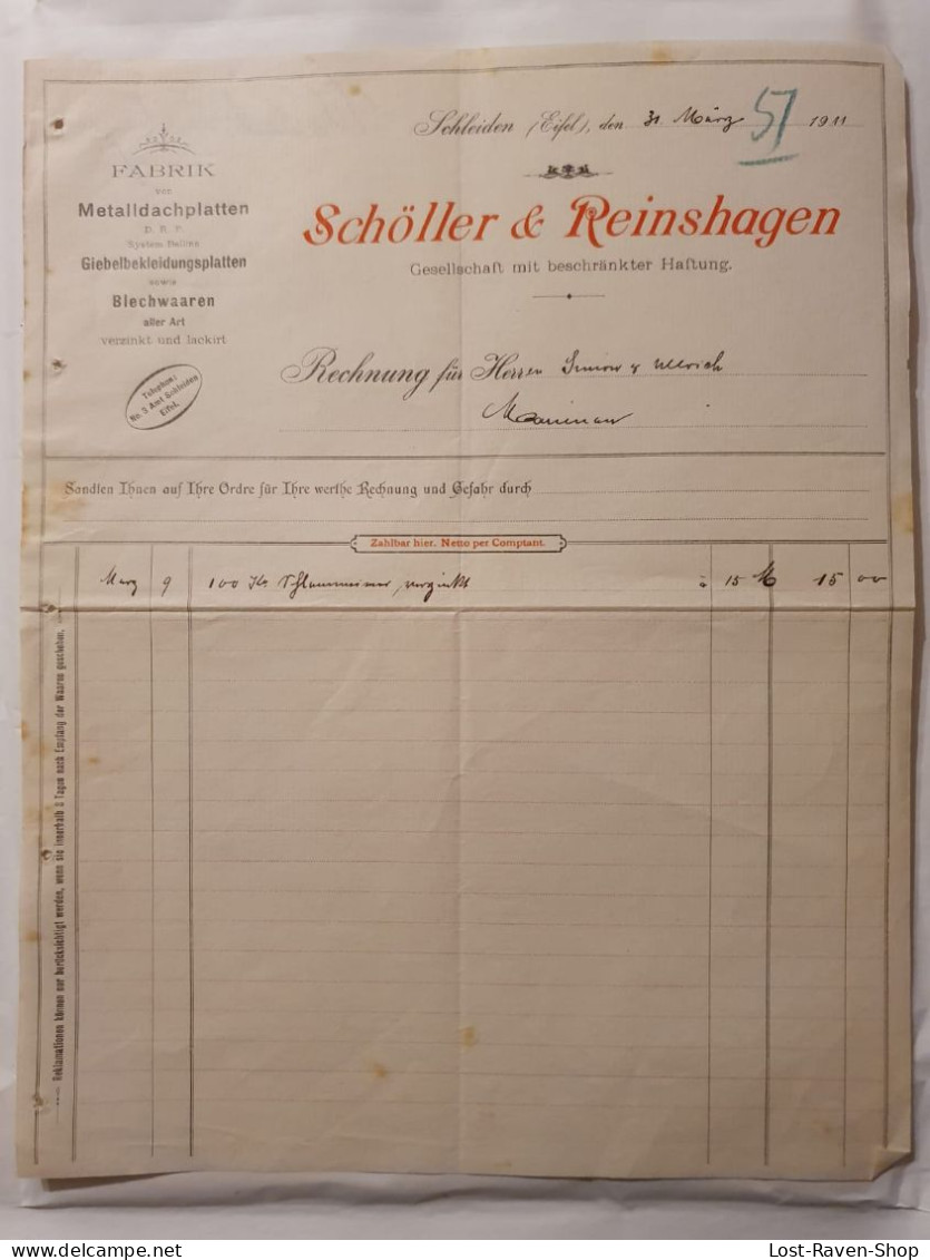 Schöller & Reinshagen - Rechnung - 30 März 1911 - 1900 – 1949