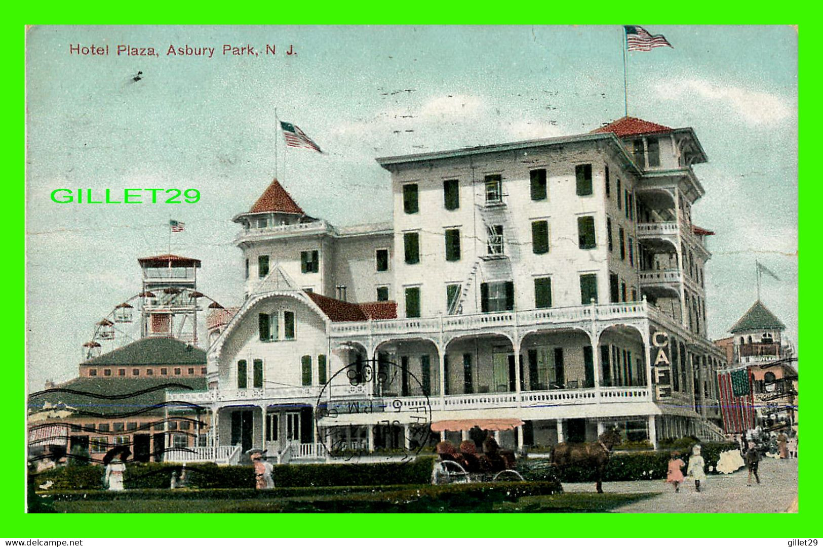 HAMILTON, ONTARIO - HOTEL PLAZA, ASBURY PARK - ANIMATED WITH PEOPLES - TRAVEL IN 1908 - 3/4 BACK - - Hamilton