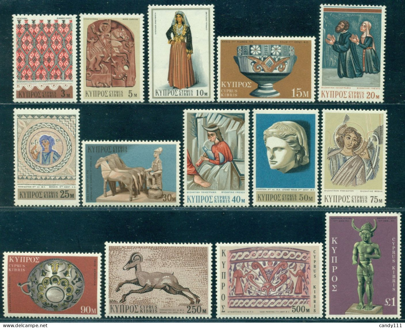1971 St.George,Dragon,Tradional Costume,charriot,Muflon,Mosaic ,Cyprus,345,MNH - Costumes