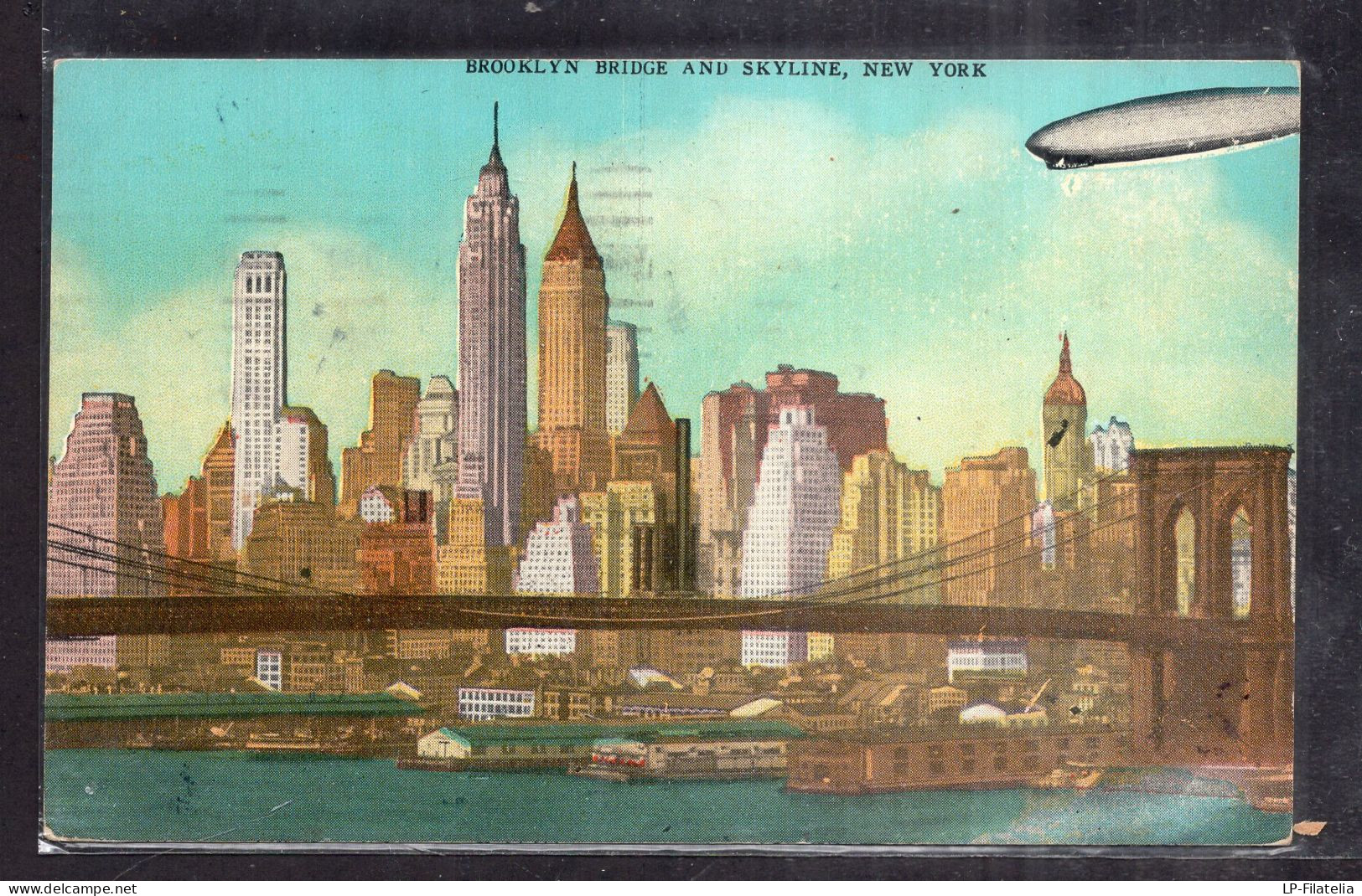 United States - 1935 - New York - Brooklyn Bridge And Skyline - Zeppelin - Brooklyn