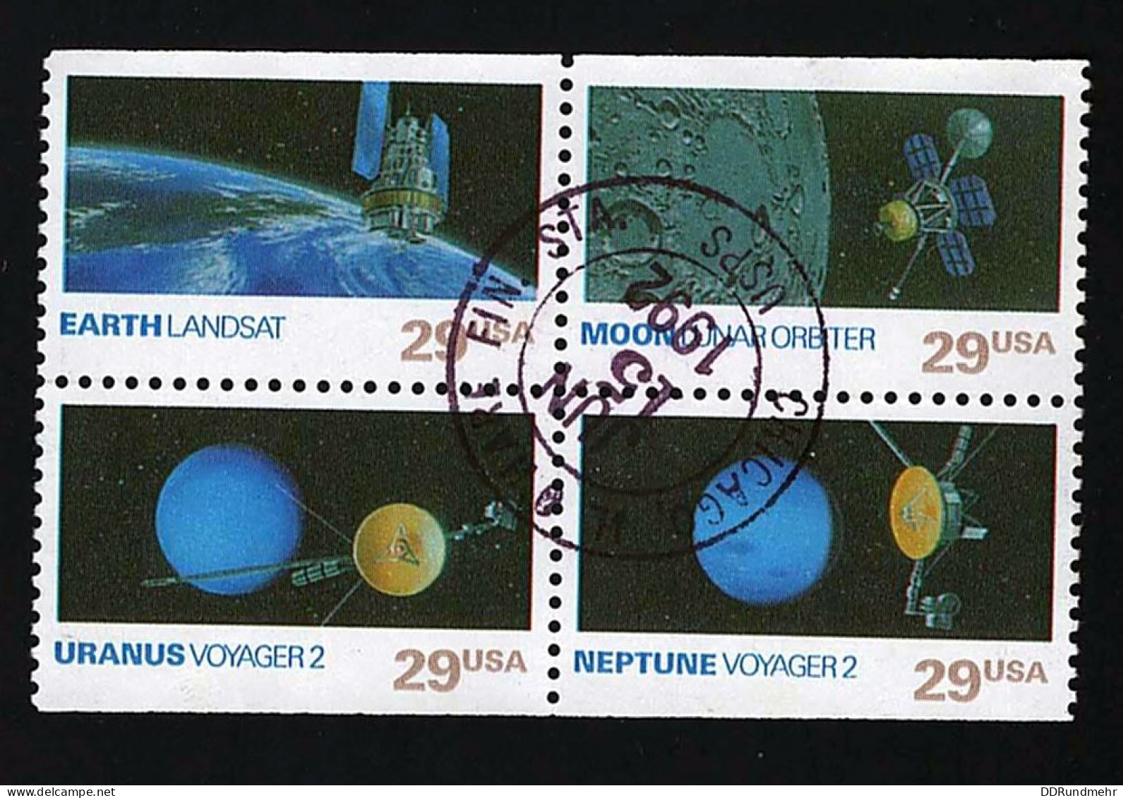 1991 Space Michel US 2185 - 2191 Stamp Number US 2570 - 2576 Yvert Et Tellier US 1985 - 1991 Block Of Four Used - Used Stamps