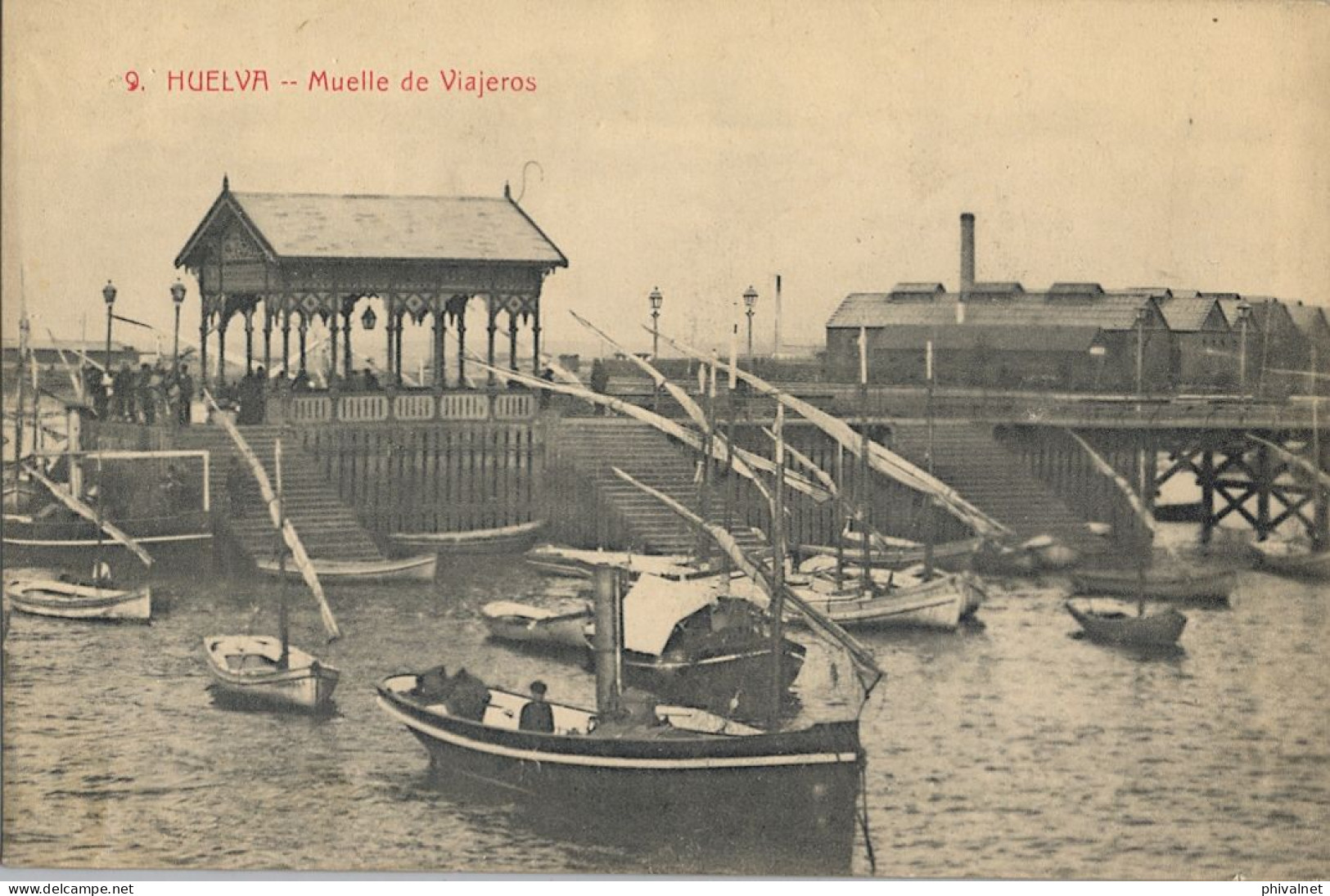 HUELVA , MUELLE DE VIAJEROS , ED. PAPELERIA M. MORA Nº 9   , T.P. NO CIRCULADA - Huelva