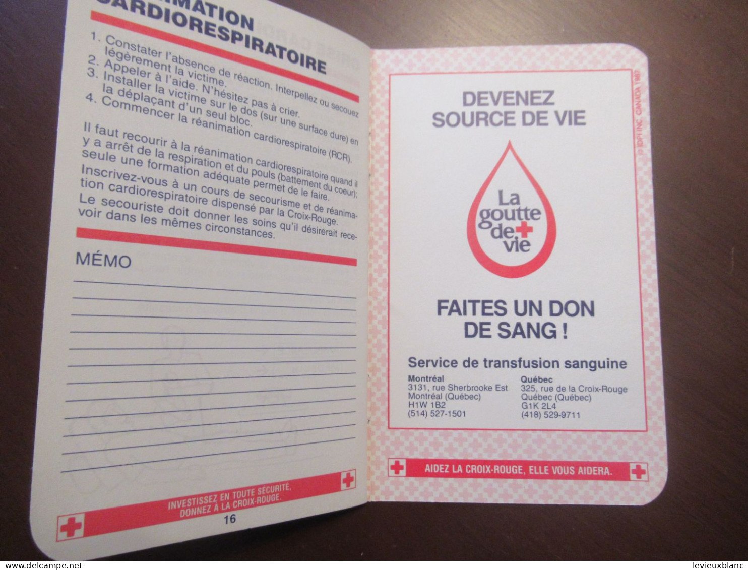 Passeport-Secours/Préventions/Société canadienne de la Croix Rouge/ Division du Québec/Montréal/CANADA/1987   AEC254