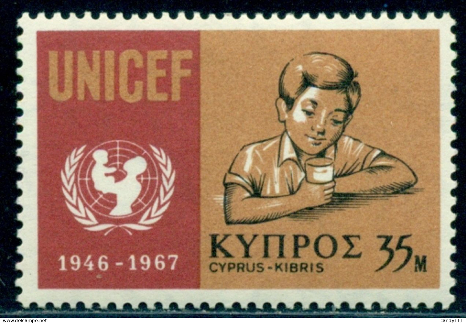 1968 Boy With A Milk Cup, Emblem Of UNICEF,Cyprus,310,MNH - UNICEF