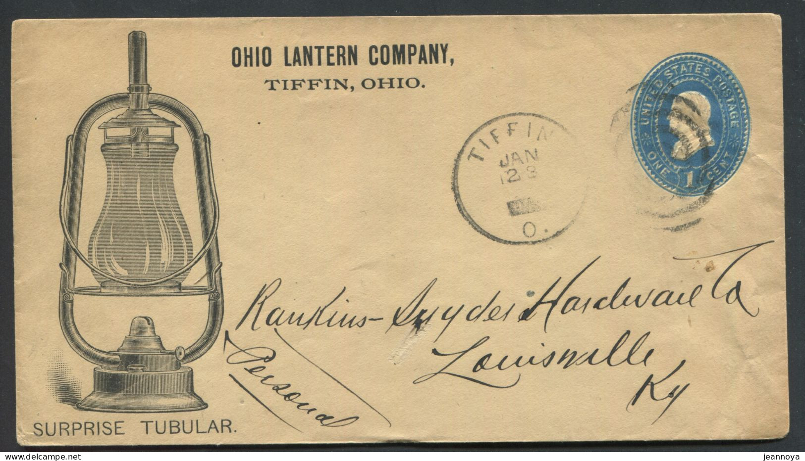 ETATS UNIS - EP AVEC ILLUSTRATION D'UNE LAMPE A HUILE DE L'OHIO, OBL.TIFFIN - TB - 1901-20