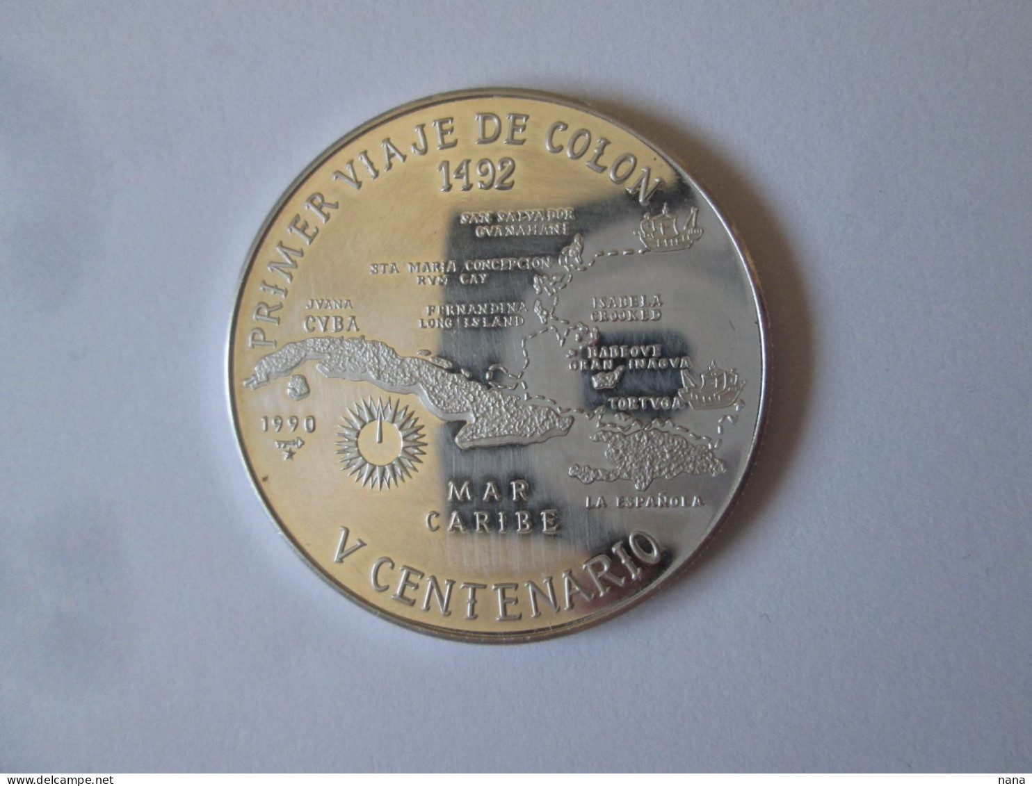 Rare! Cuba 10 Pesos 1990 Proof Silver/Argent.999 Commemorative Coin Limited Edition:The First Voyage Of Columbus - Cuba