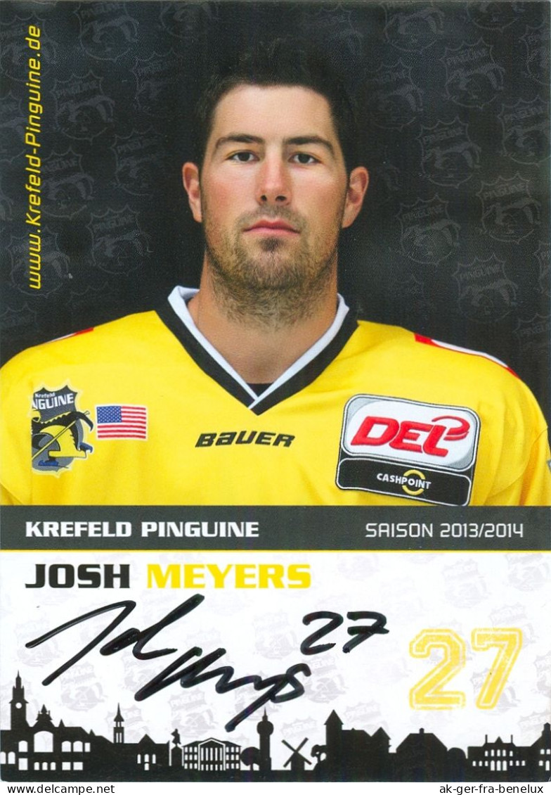 Eishockey Autogramm AK Josh Meyers Krefeld Pinguine 13-14 Krefelder EV KEV HC Bozen Bolzano Foxes HCB Südtirol Utah - Sports D'hiver