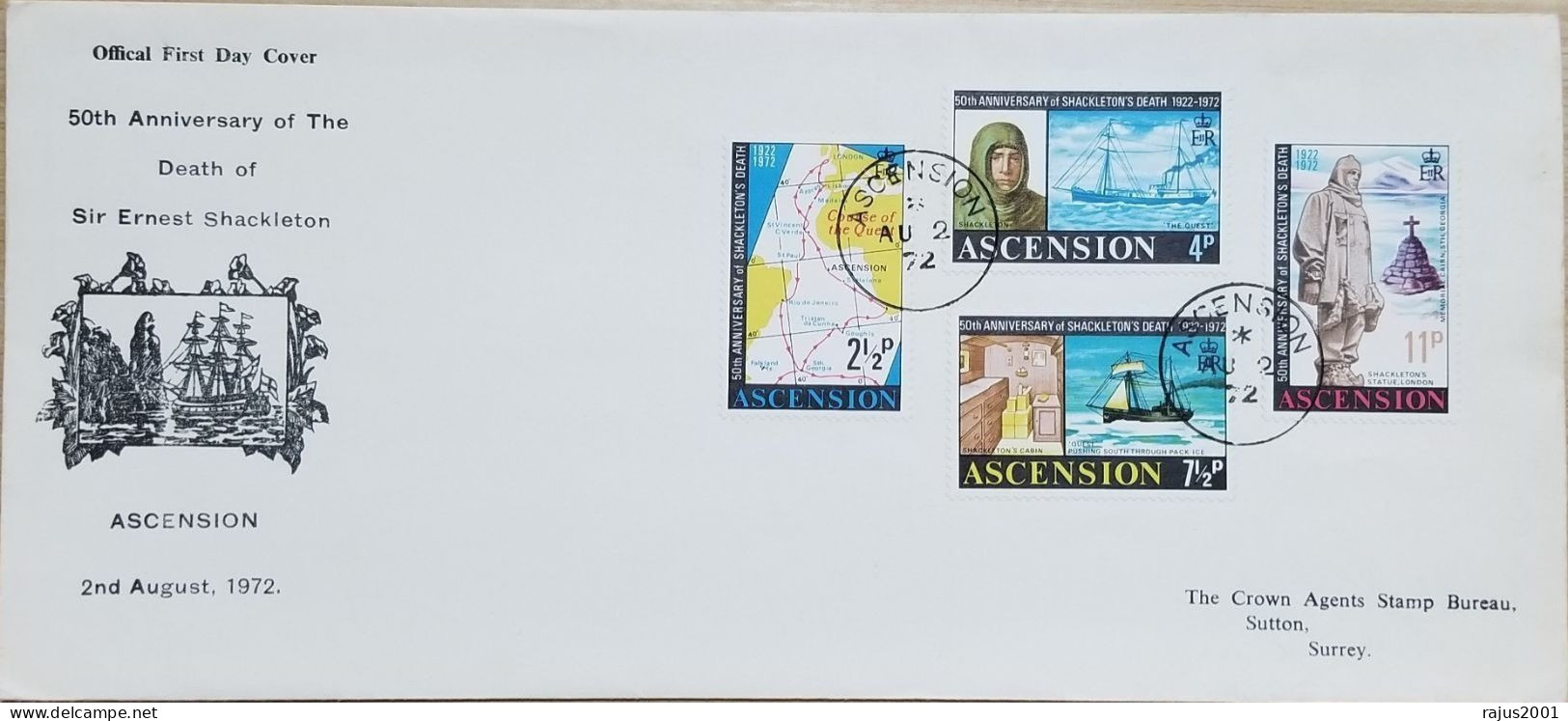 Ernest Shackleton, Antarctic Explorer Expeditions, Ship, Map, Holy Cross, Statue, Polar Expedition FDC - Poolreizigers & Beroemdheden