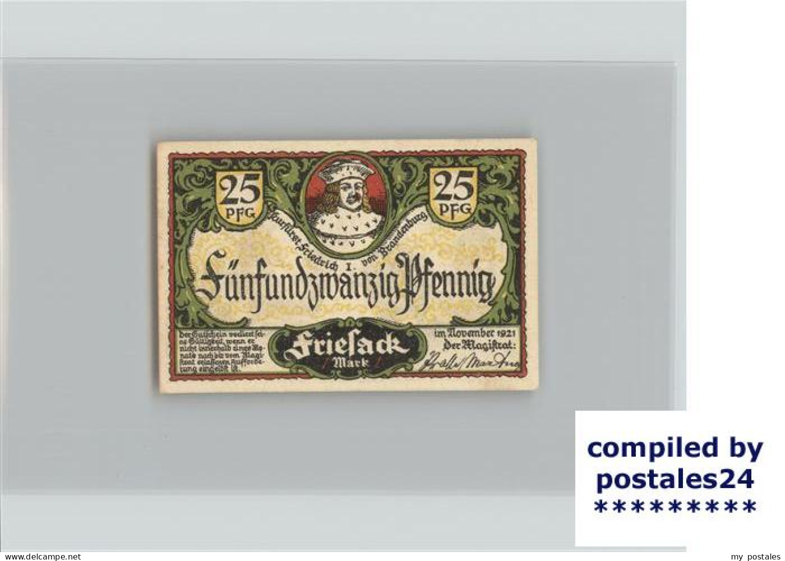 41404373 Friesack Gutschein 25 Pfennig Denkmal Wappen Kurfuerst Friedrich Friesa - Friesack