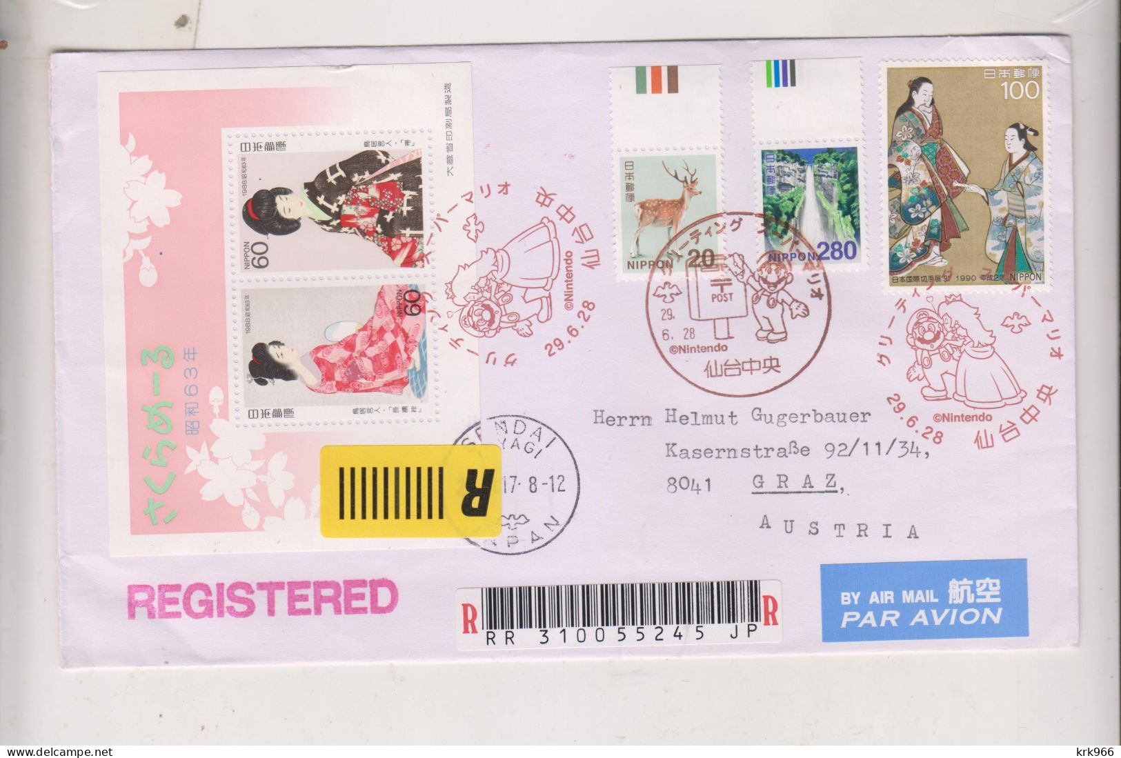 JAPAN SENDAI Registered Airmail Cover To Austria - Corréo Aéreo