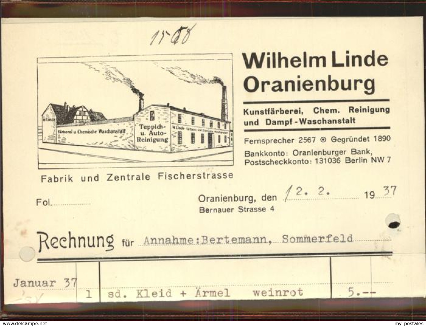 41404136 Oranienburg Fa Wilhelm Linde Rechng Oranienburg - Oranienburg