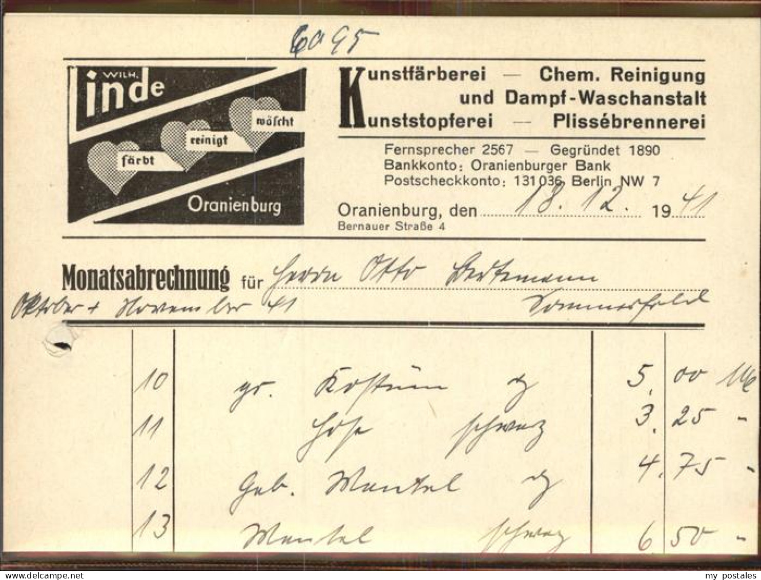41403926 Oranienburg Fa Wilhelm Linde Rechng Oranienburg - Oranienburg