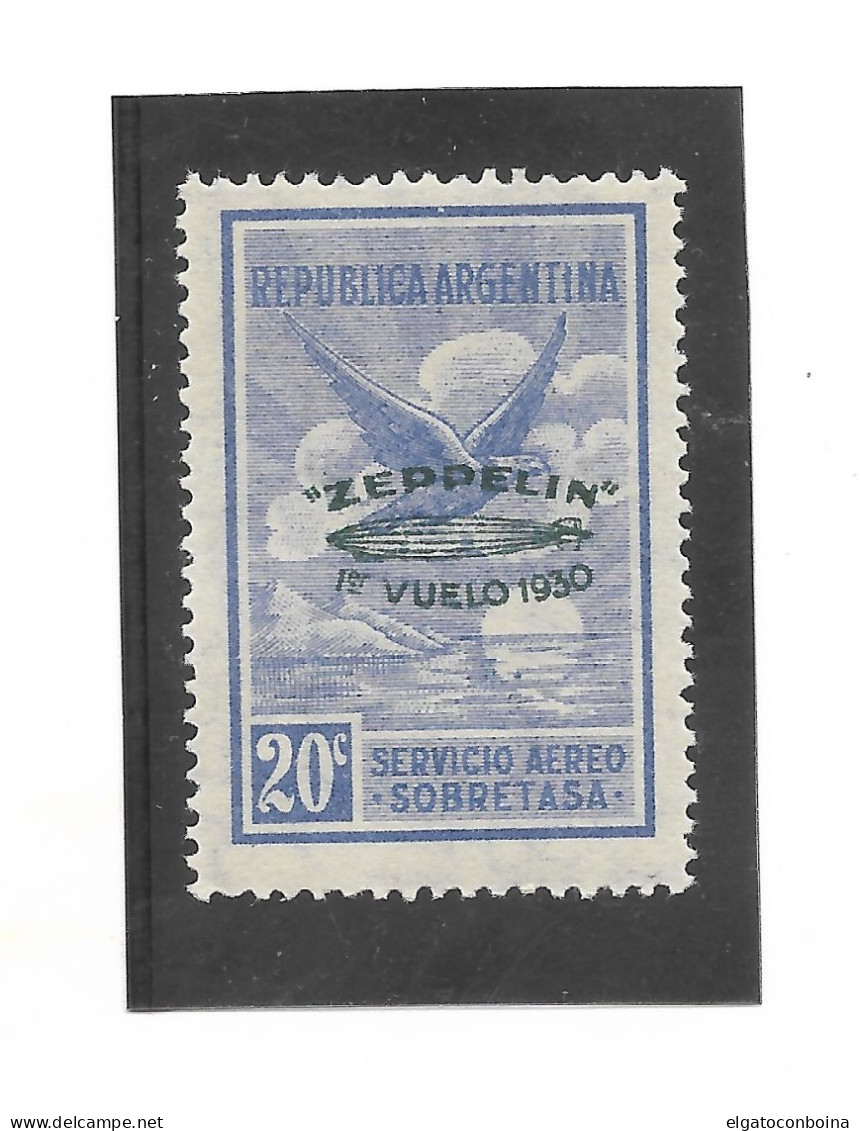 ARGENTINA 1930 OVERPRINTED STAMP ZEPPELIN FIRST FLIGHT 20C BLUE MICHEL 342 SCOTT C25 MNH - Nuovi