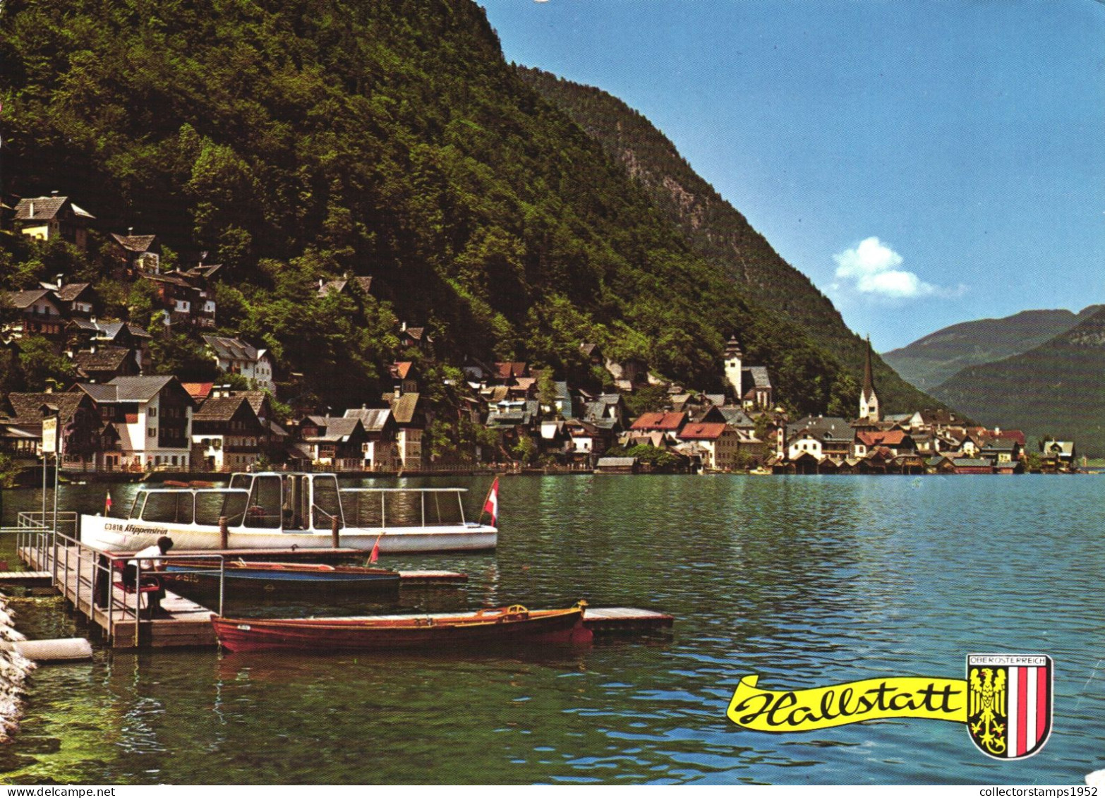 HALLSTATT, PORT, BOATS, ARCHITECTURE, EMBLEM, MOUNTAIN, AUSTRIA, POSTCARD - Hallstatt