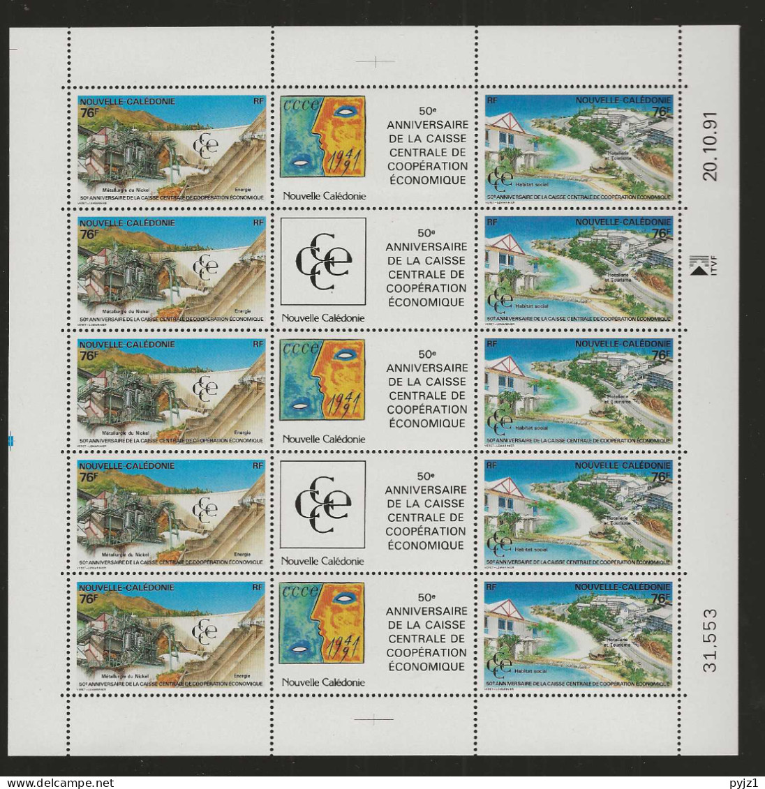 1991 MNH Nouvelle Caledonie 923-24 Sheet Postfris** - Hojas Y Bloques