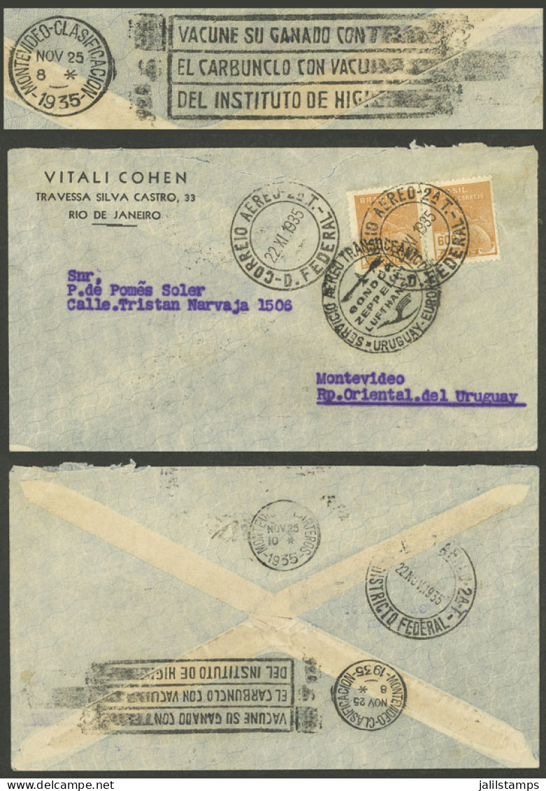 TOPIC CATTLE, COWS: Airmail Cover Sent From Rio De Janeiro (Brazil) To Uruguay By Condor On 22/NO/1935. On Arrival In Mo - Farm