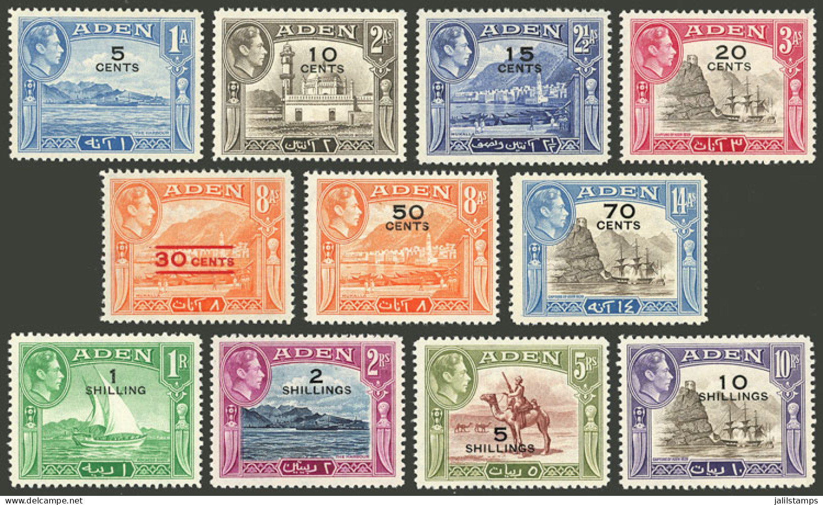 ADEN: Sc.36/46, 1951 Complete Set Of 11 Overprinted Values, MNH, Excellent Quality! - Aden (1854-1963)