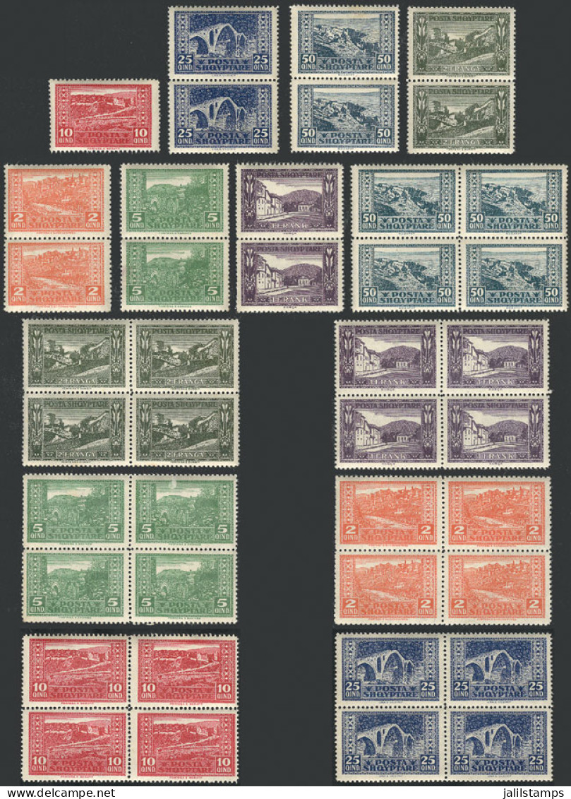 ALBANIA: Sc.147/153, 1923 Complete Set Of 7 MNH Values, Lot Of 5 Sets Of Excellent Quality (plus Some Additional Singles - Albanien