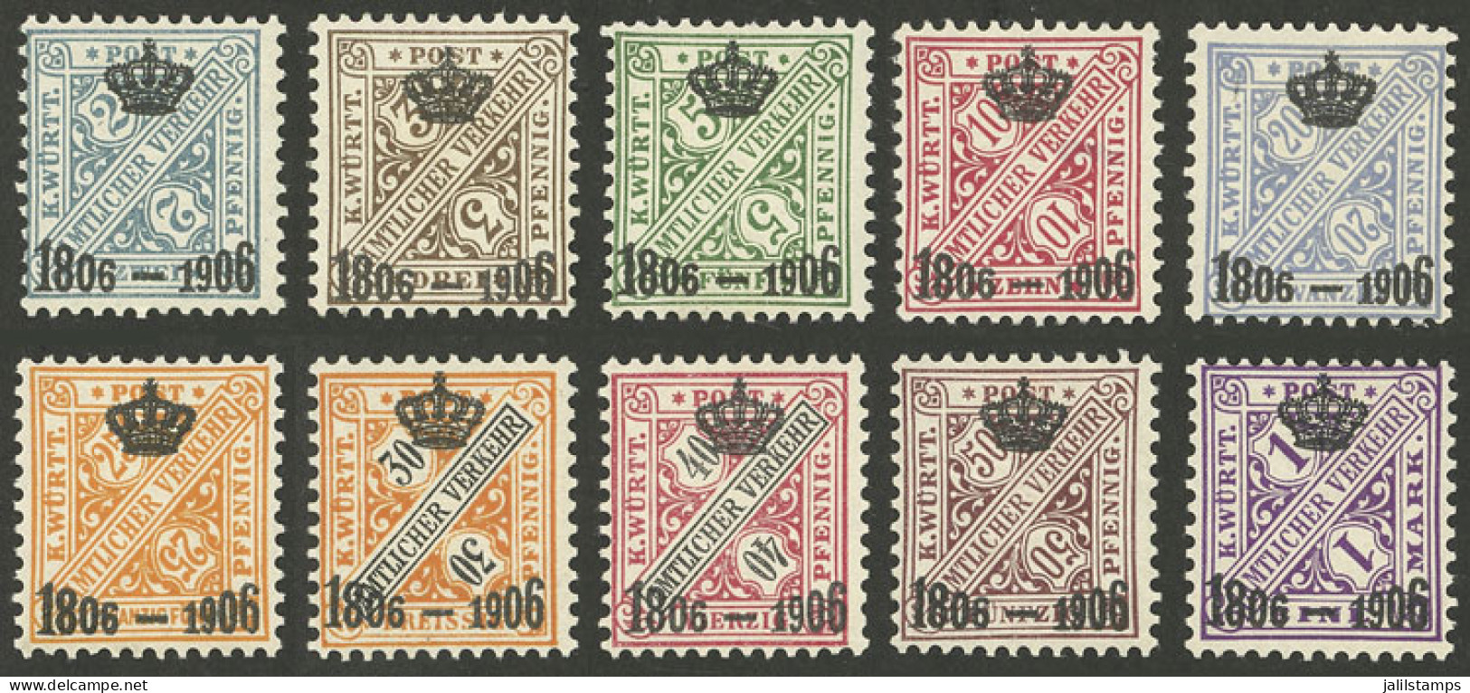 GERMANY: Sc.O109/O118, 1906 Set Of 10 Overprinted Values, Mint, Very Fine Quality! - Ungebraucht