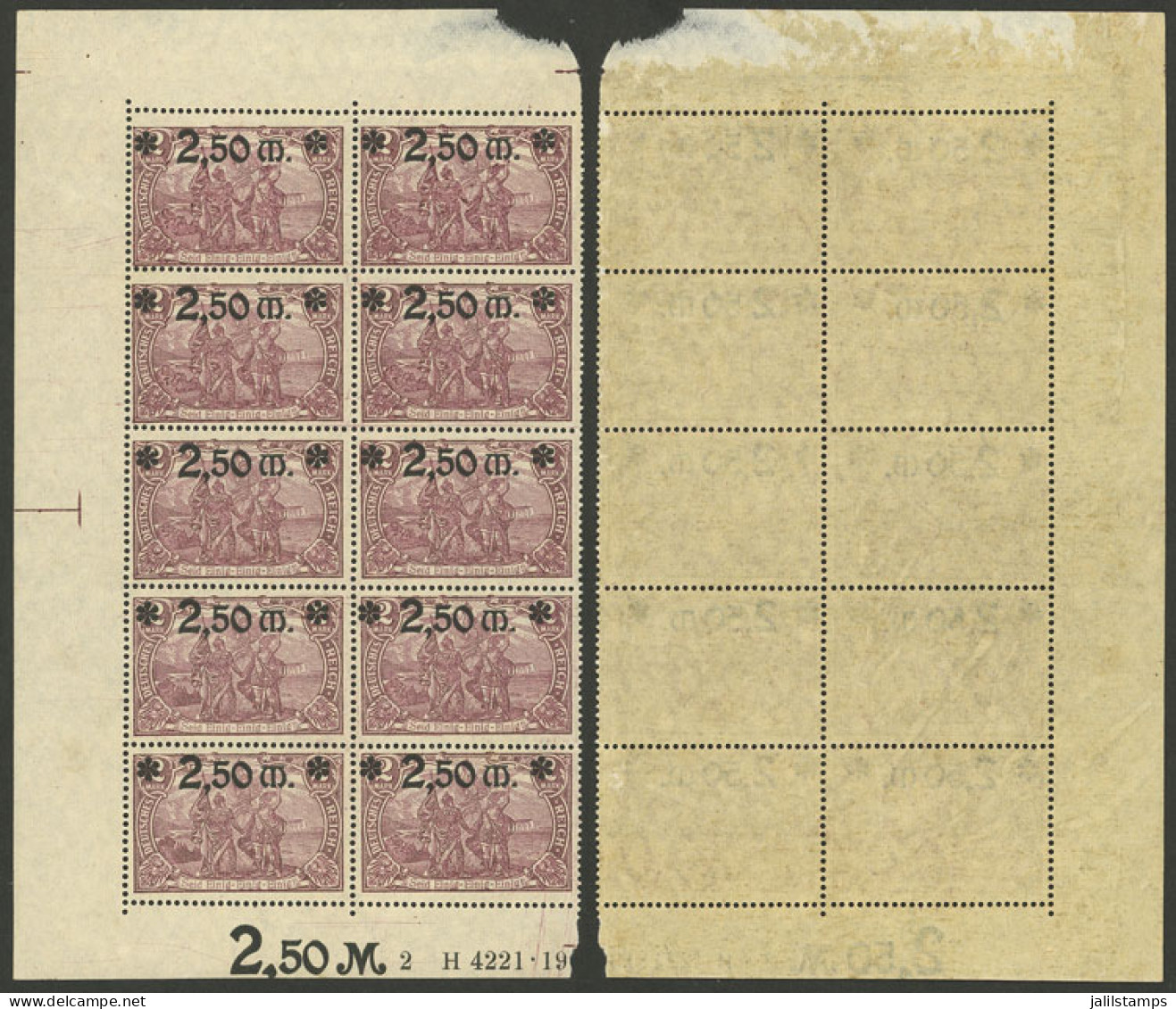 GERMANY: Sc.117, 1920 2.50M. On 2Mk., Large Block Of 10 MNH Stamps, VF Quality! - Nuevos