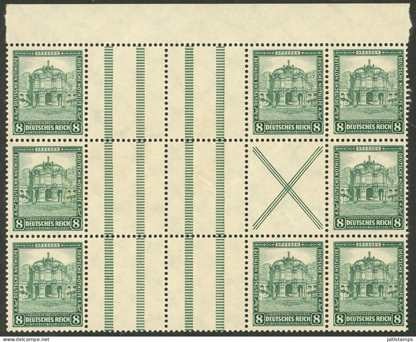 GERMANY: ScB38, 1931 8 + 4Pg., Large Block Of 8 Stampss + Double Horizontal Gutters  + Label, MNH, Excellent Quality! - Nuevos