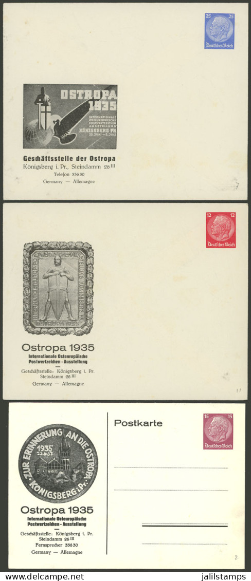 GERMANY: 3 Private Postal Stationeries (2 Envelopes + Card) With Impressions Of The OSTROPA Exposition Of 1935, Very Fin - Postkarten