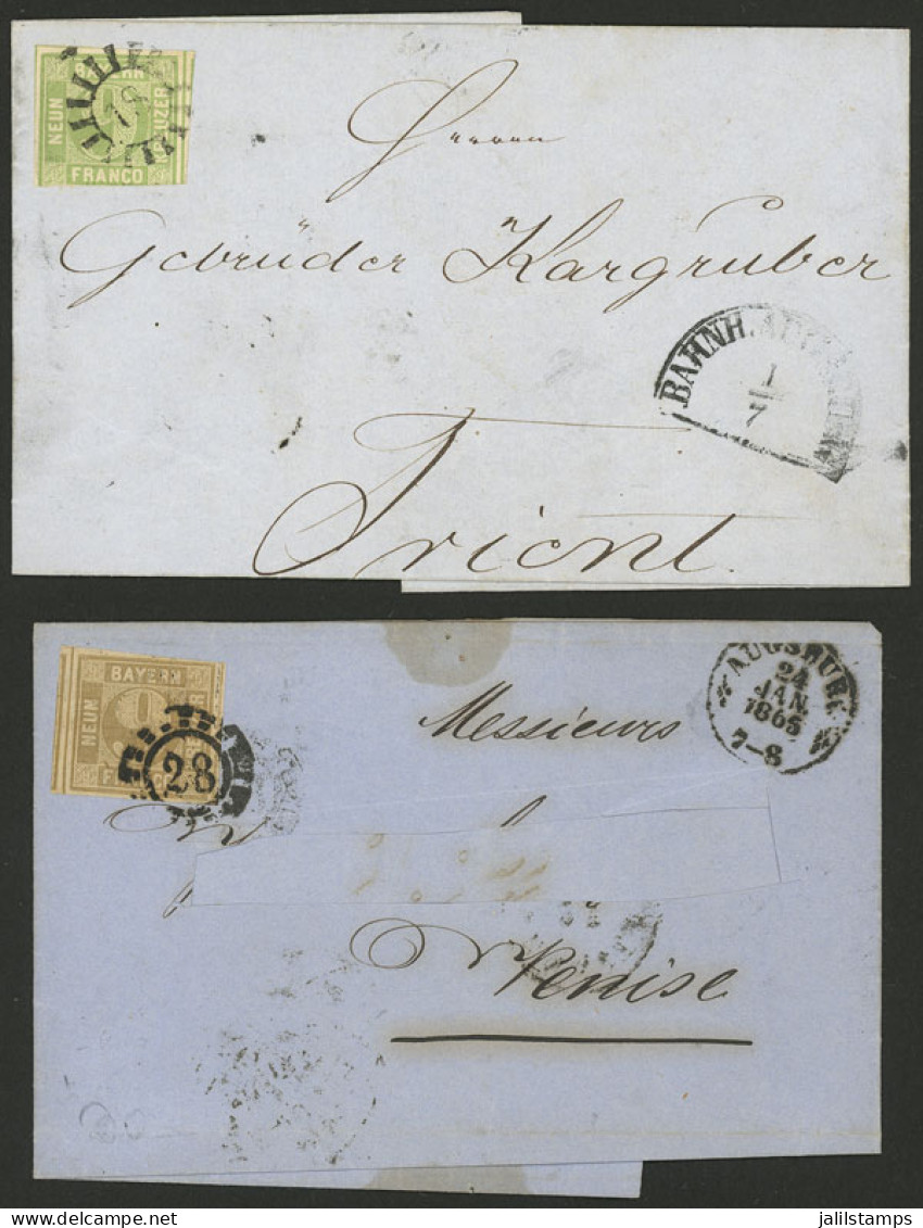 GERMANY: 2 Folded Covers Of Years 1857 And 1865, Attractive Postages And Cancels, Fine Quality (the One Of 1865 Has The  - Covers & Documents