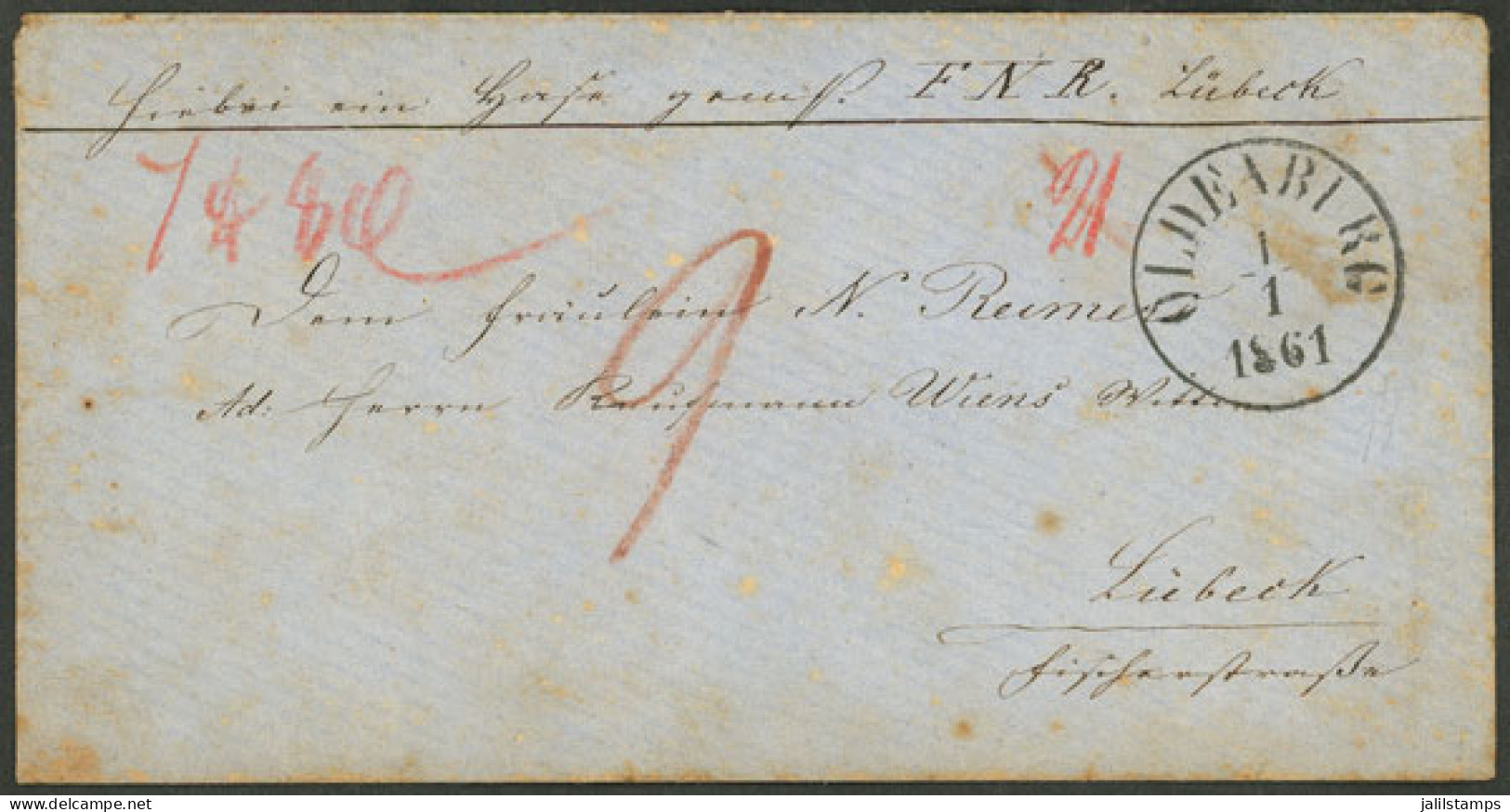 GERMANY: 1/JA/1861 Oldenburg - Lübeck, Cover Without Postage, With Nice Cancels And Interesting Hand-written Marks! - Brieven En Documenten