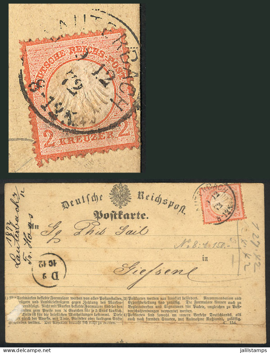 GERMANY: Card Sent From Lauterbach To Giessen On 9/DE/1872, Franked With 2Kr. Orange (Sc.8), Minor Faults (age Spots), C - Covers & Documents